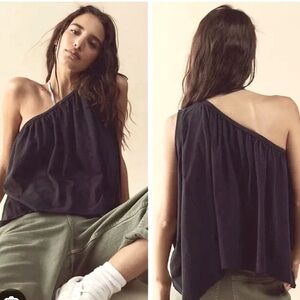 Free People One Shoulder Tshirt top. Black. Size Small.